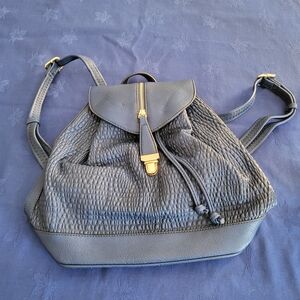 Textured Navy Blue Vegan Leather Backpack with Gold Accents